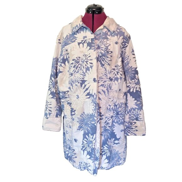 Eddie Bauer Rain Coat Spring Trench Jacket Womens Size XXL Floral Print Pockets - Picture 1 of 6